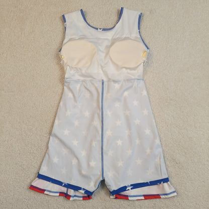 GSD3813 Baby Girls Blue Red Stars Drip 4th of July Yoga Active Short Knee Length Dress