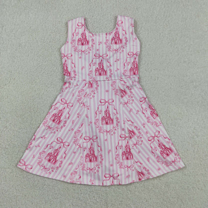 Sibling Baby Girls Sleeveless Bows Castles Yoga Active Shorts Knee Length Dresses