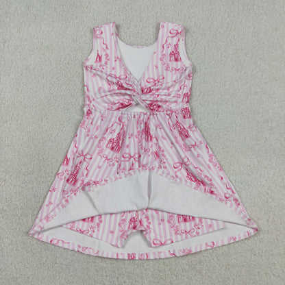 Sibling Baby Girls Sleeveless Bows Castles Yoga Active Shorts Knee Length Dresses