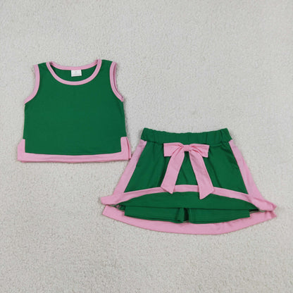 Sibling Baby Girls Sleeveless Green Pink Top Skirt Shorts Clothes Sets