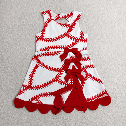 Sibling Baby Girls Sleeveless Baseballs Footballs Bows Scallop Yoga Active Shorts Dresses