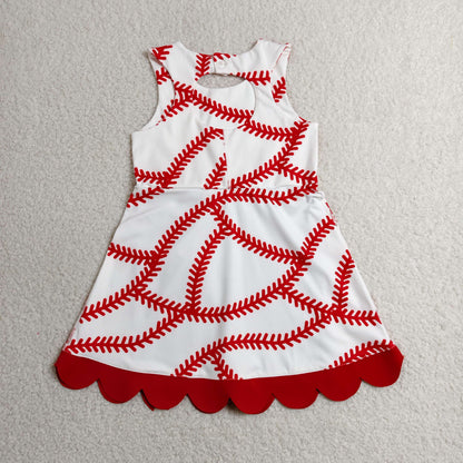 Sibling Baby Girls Sleeveless Baseballs Footballs Bows Scallop Yoga Active Shorts Dresses