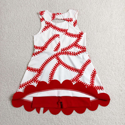 Sibling Baby Girls Sleeveless Baseballs Footballs Bows Scallop Yoga Active Shorts Dresses