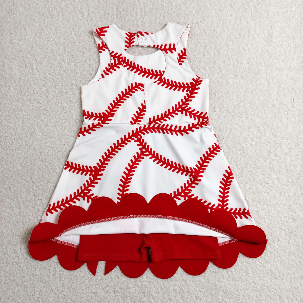 GSD3833 Baby Girls Sleeveless Baseballs Yoga Active Short Bows Team Scallop Dress