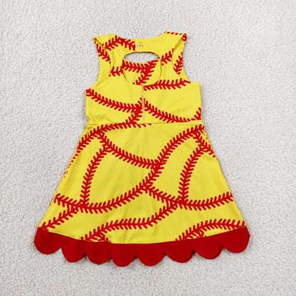 Sibling Baby Girls Sleeveless Baseballs Footballs Bows Scallop Yoga Active Shorts Dresses