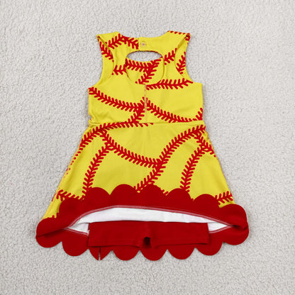 Sibling Baby Girls Sleeveless Baseballs Footballs Bows Scallop Yoga Active Shorts Dresses