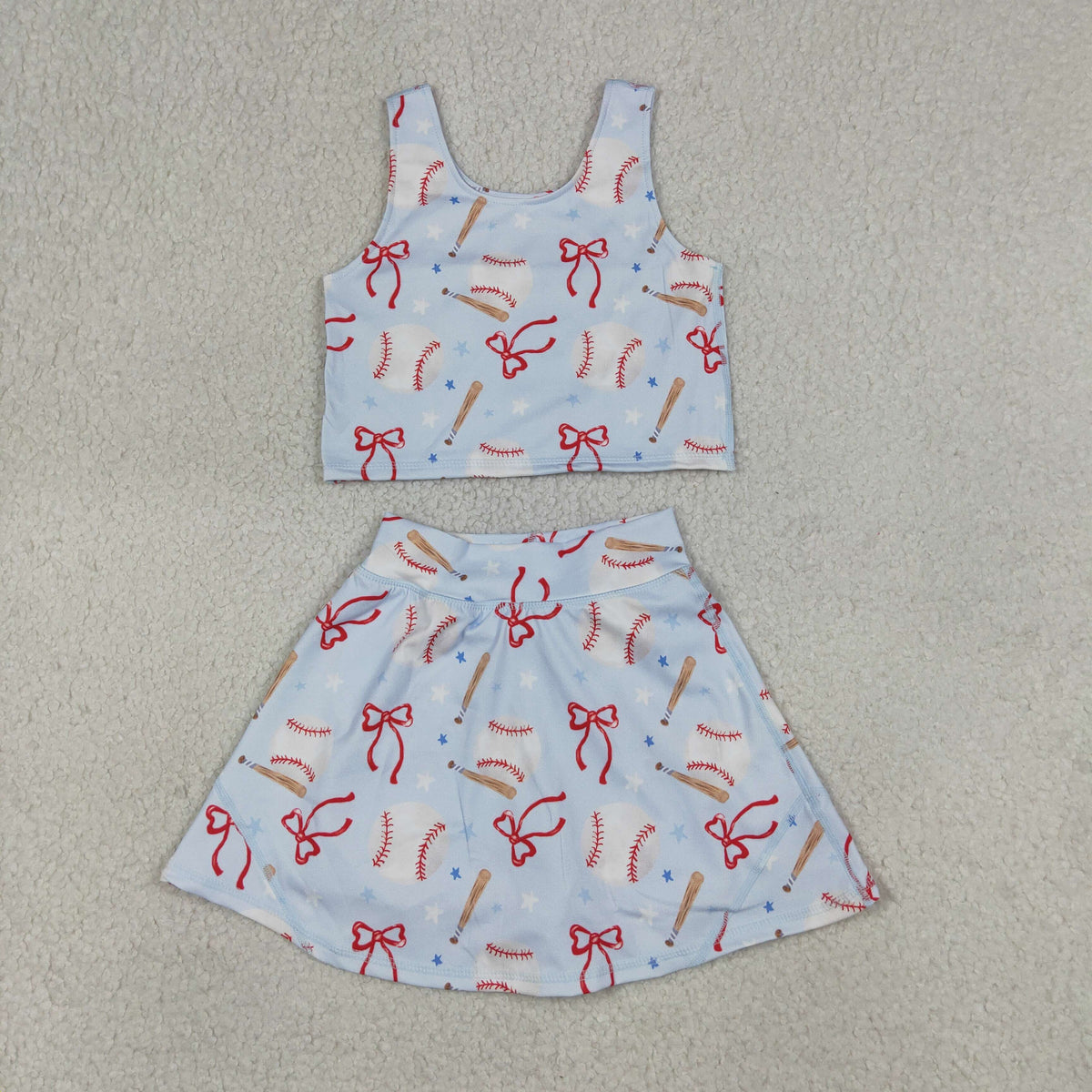 Sibling Baby Girls Bows Baseballs Softballs Top Skirt Short Team Yoga Active Scallop Clothes Sets