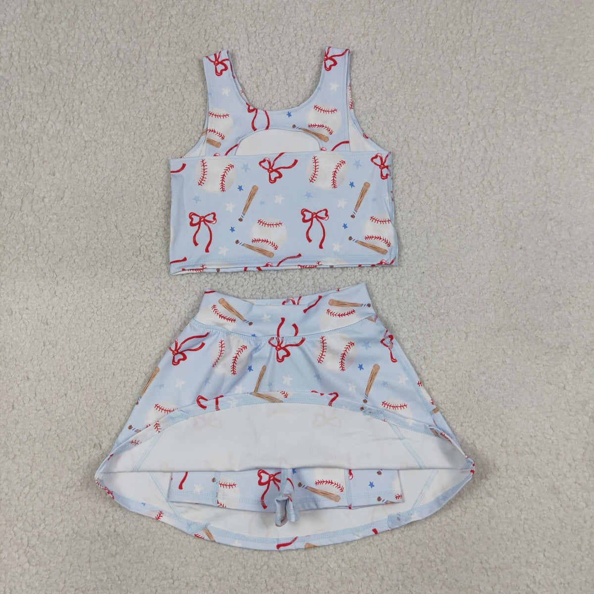 Sibling Baby Girls Bows Baseballs Softballs Top Skirt Short Team Yoga Active Scallop Clothes Sets