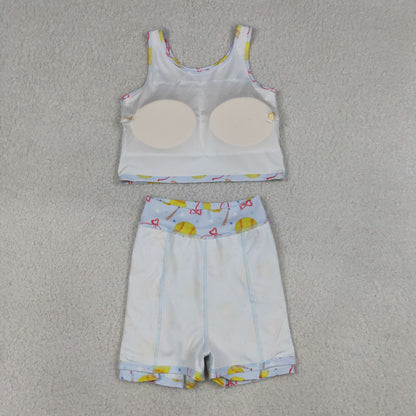 Sibling Baby Girls Bows Baseballs Softballs Top Skirt Short Team Yoga Active Scallop Clothes Sets