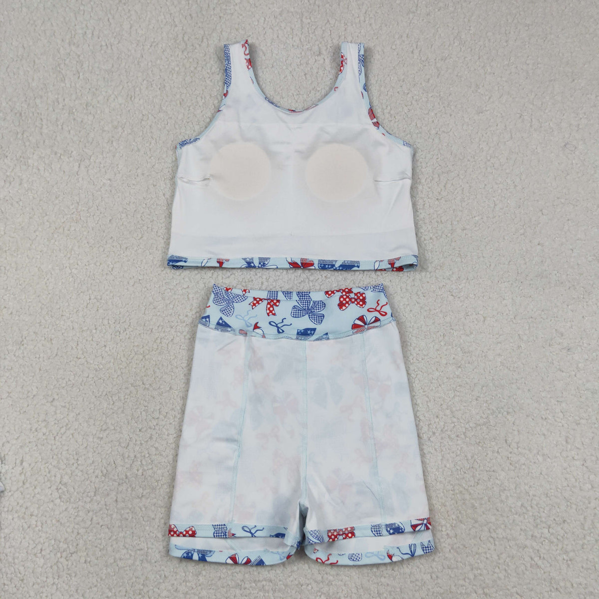 Sibling Baby Girls Red Blue Bows 4th of July Yoga Active Skirt Shorts Set Knee Length Dresses