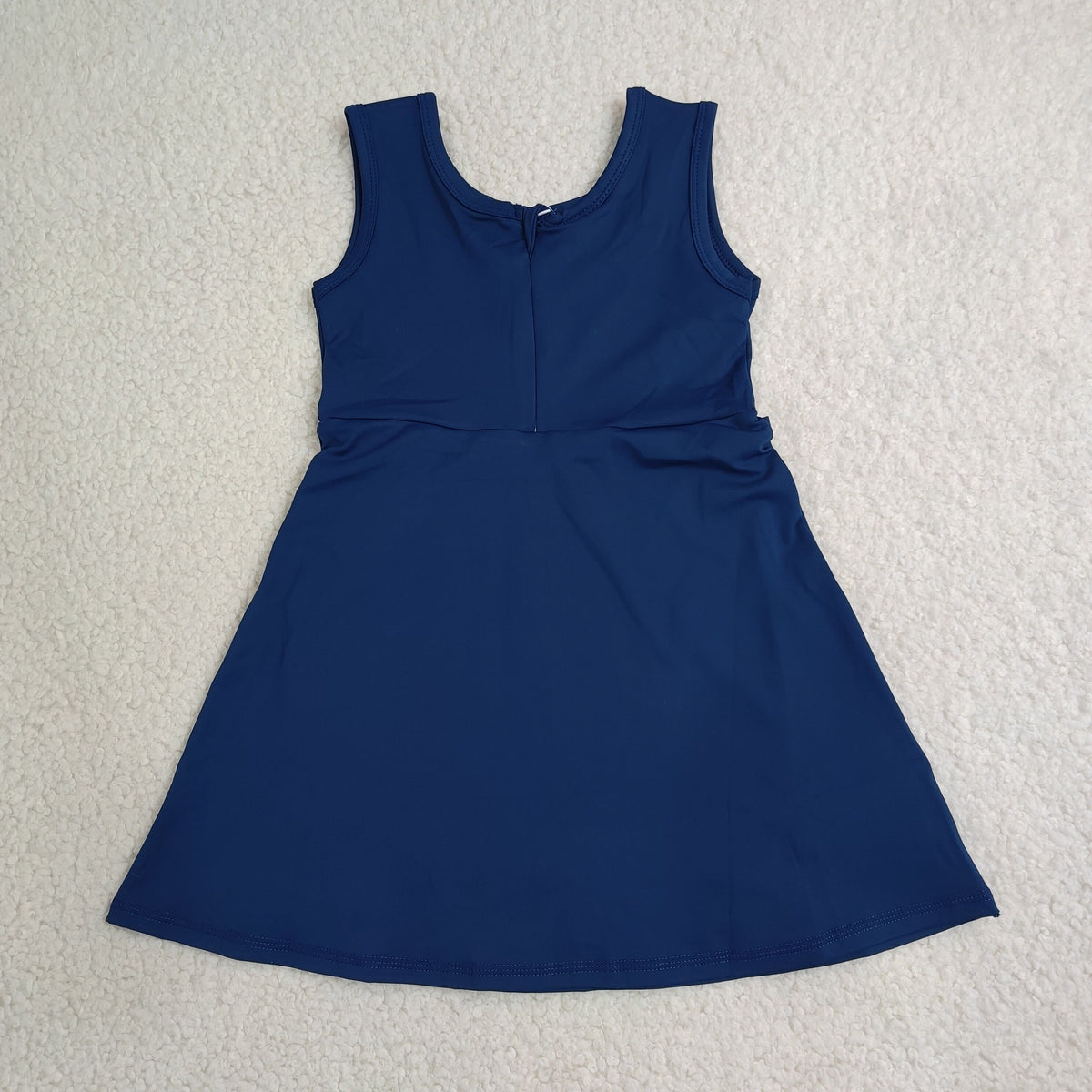 GSD3880 Baby Girls Navy Sleeveless Back Zip Yoga Active Short Bow Knee Length Dress