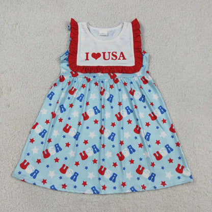 Sibling Baby Kids I Love USA Shirt Shorts 4th of July Clothes Set Knee Length Dress Rompers