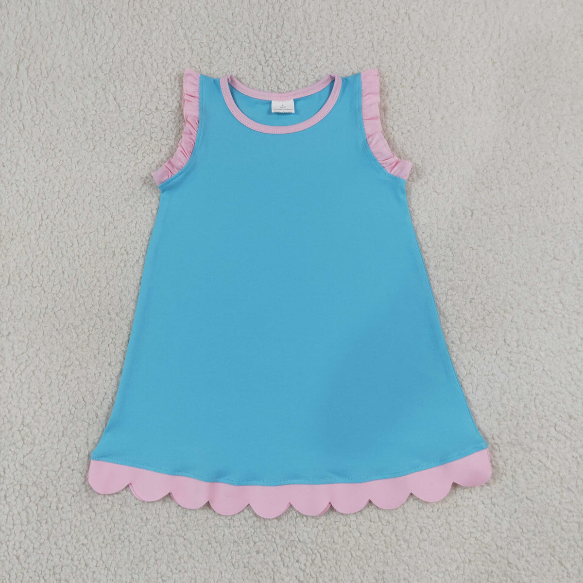 GSD4045 Baby Girls Pink Blue Sleeveless Scallop Cotton Knee Length Dress