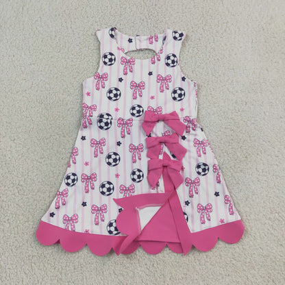 Sibling Baby Girls Sleeveless Baseballs Footballs Bows Scallop Yoga Active Shorts Dresses