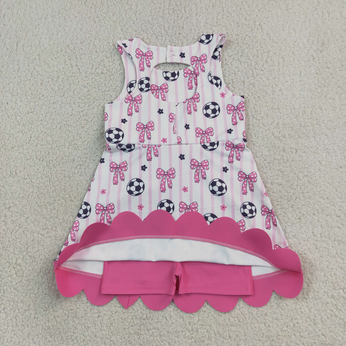 Sibling Baby Girls Sleeveless Baseballs Footballs Bows Scallop Yoga Active Shorts Dresses