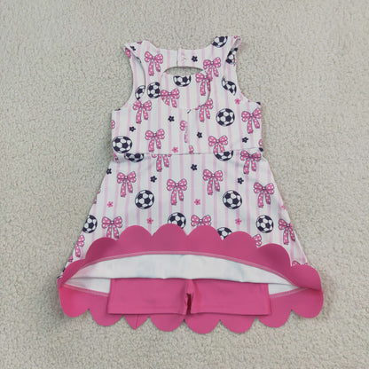 Sibling Baby Girls Sleeveless Baseballs Footballs Bows Scallop Yoga Active Shorts Dresses
