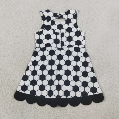 GSD4102 Baby Girls Black Football Yoga Active Short Team Bows Scallop Knee Length Dress