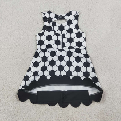 GSD4102 Baby Girls Black Football Yoga Active Short Team Bows Scallop Knee Length Dress