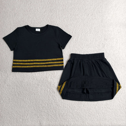Sibling Baby Girls Short Sleeve Colorful Stripe Shirt Top Skirt Short Slouchy Clothes Sets
