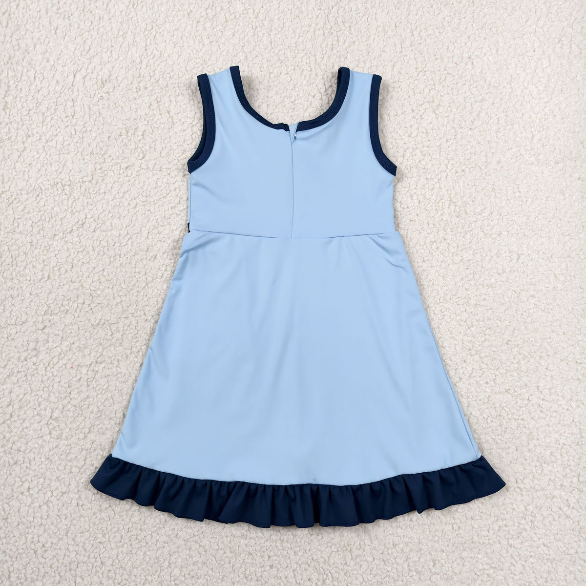 GSD4126 Baby Girls Navy Blue Back Zip Yoga Active Short Ruffle Knee Length Dress