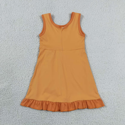 GSD4127 Baby Girls Orange Back Zip Yoga Active Short Ruffle Knee Length Dress