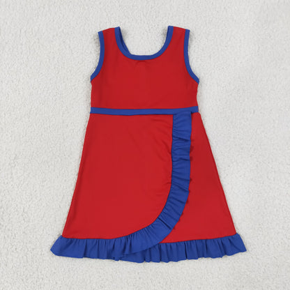 GSD4132 Baby Girls Red Hot Blue Back Zip Yoga Active Short Ruffle Knee Length Dress