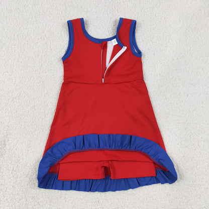 GSD4132 Baby Girls Red Hot Blue Back Zip Yoga Active Short Ruffle Knee Length Dress