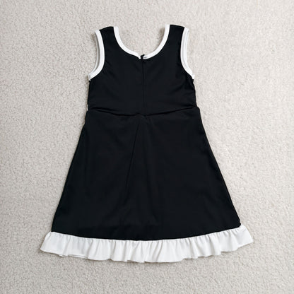 GSD4140 Baby Girls Black White Back Zip Yoga Active Short Ruffle Knee Length Dress