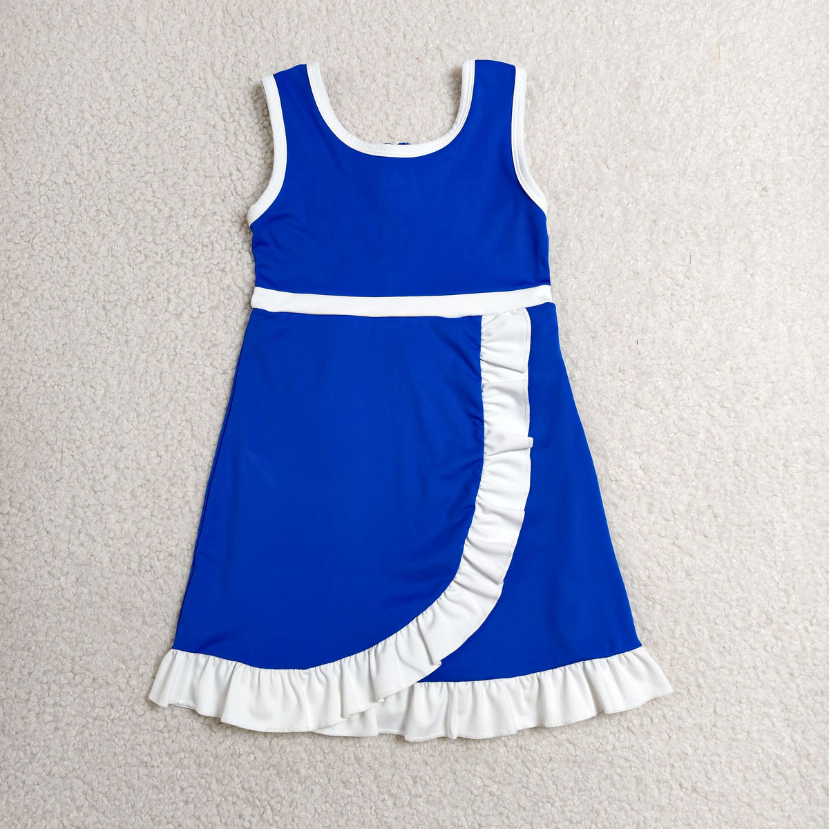 GSD4141 Baby Girls Hot Blue White Back Zip Yoga Active Short Ruffle Knee Length Dress