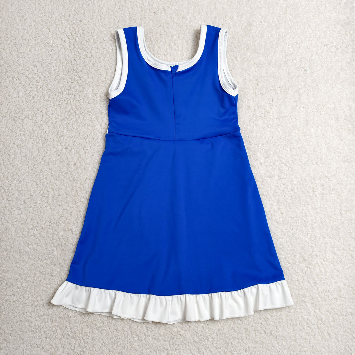 GSD4141 Baby Girls Hot Blue White Back Zip Yoga Active Short Ruffle Knee Length Dress