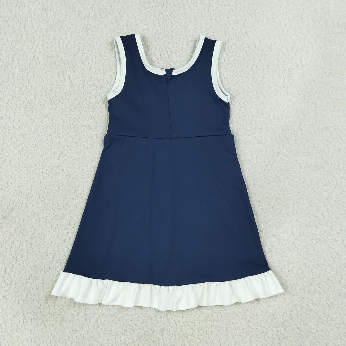 GSD4145 Baby Girls Navy White Back Zip Yoga Active Short Ruffle Knee Length Dress