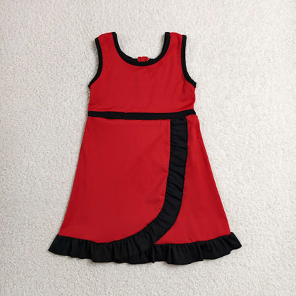 GSD4146 Baby Girls Black Red Back Zip Yoga Active Short Ruffle Knee Length Dress