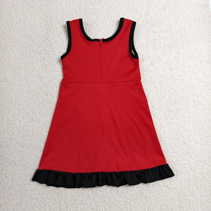GSD4146 Baby Girls Black Red Back Zip Yoga Active Short Ruffle Knee Length Dress
