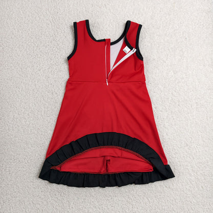 GSD4146 Baby Girls Black Red Back Zip Yoga Active Short Ruffle Knee Length Dress