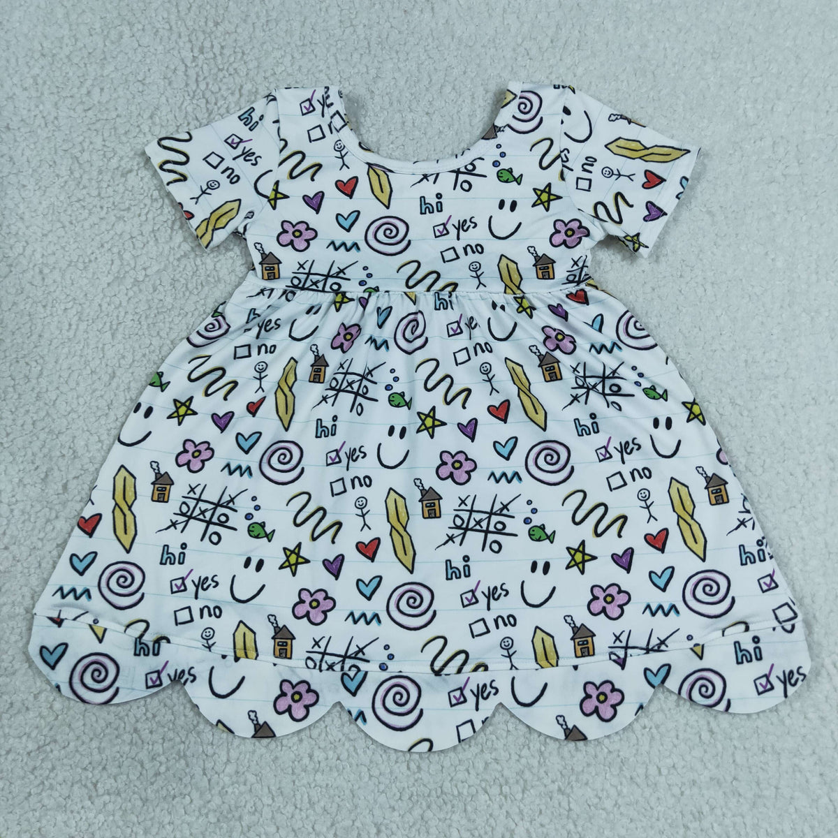 Sibling Baby Girls Short Sleeve Apple Flowers Back to School Scallop Knee Length Dresses