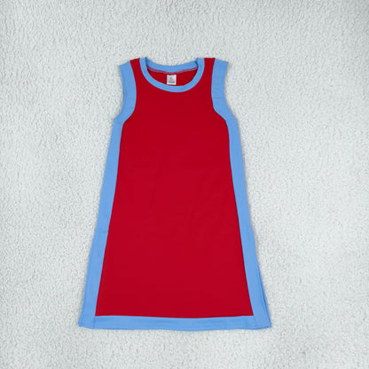 GSD4255 Baby Girls Blue Red Sleeveless Yoga Active Split Knee Length Dress