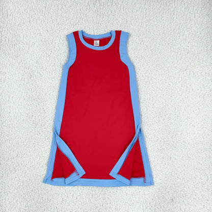 GSD4255 Baby Girls Blue Red Sleeveless Yoga Active Split Knee Length Dress