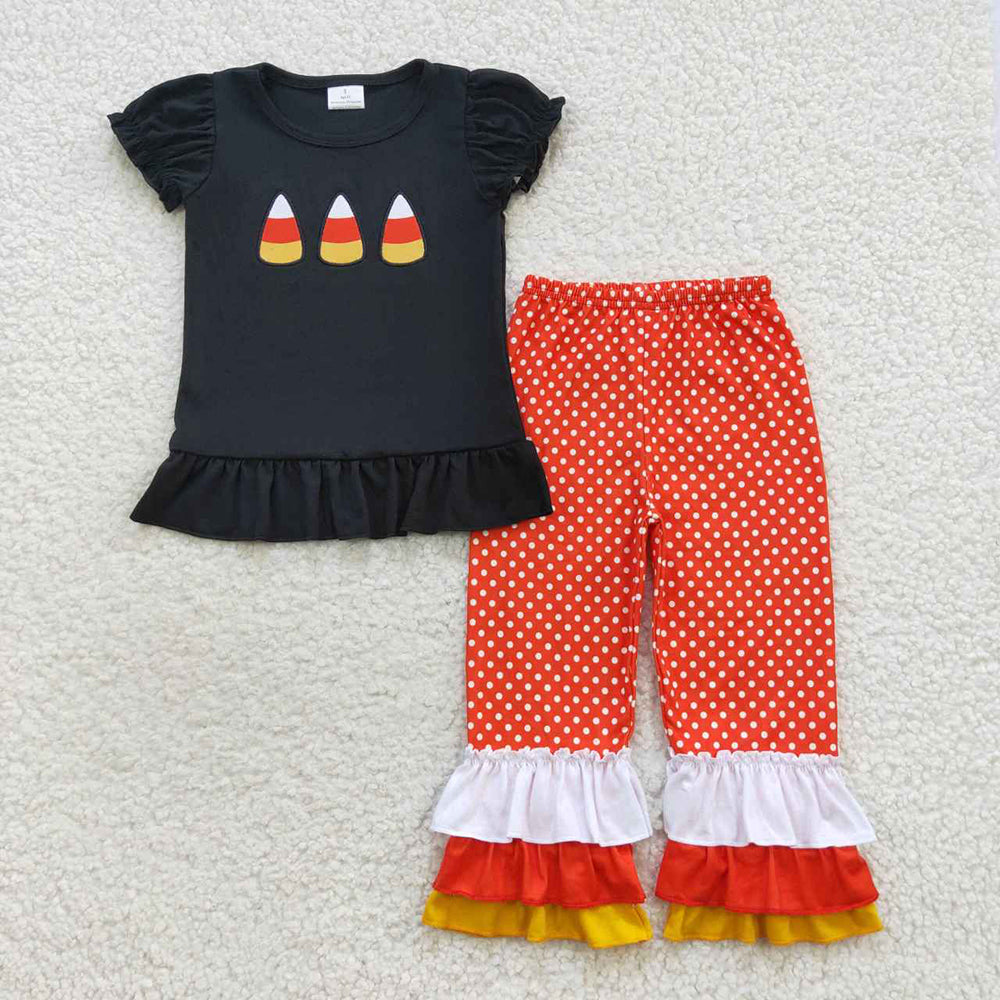 Sibling Baby Girls Halloween Candy Embroidery Rompers Outfits Sets
