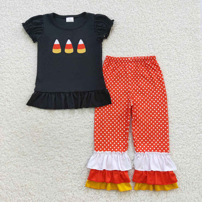 Sibling Baby Girls Halloween Candy Embroidery Rompers Outfits Sets