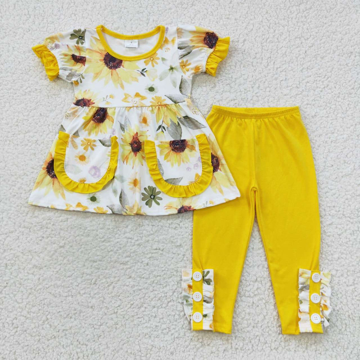 Sibling Baby Girls Bows Flowers Tunic Leggings Pant Ruffle Sleeves Clothes Sets