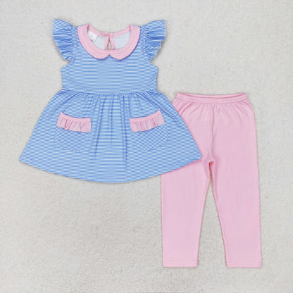 Sibling Baby Girls Bows Flowers Tunic Leggings Pant Ruffle Sleeves Clothes Sets