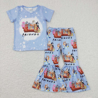 Sibling Baby Girls Dogs Shirts Top Bell Pants Outfits