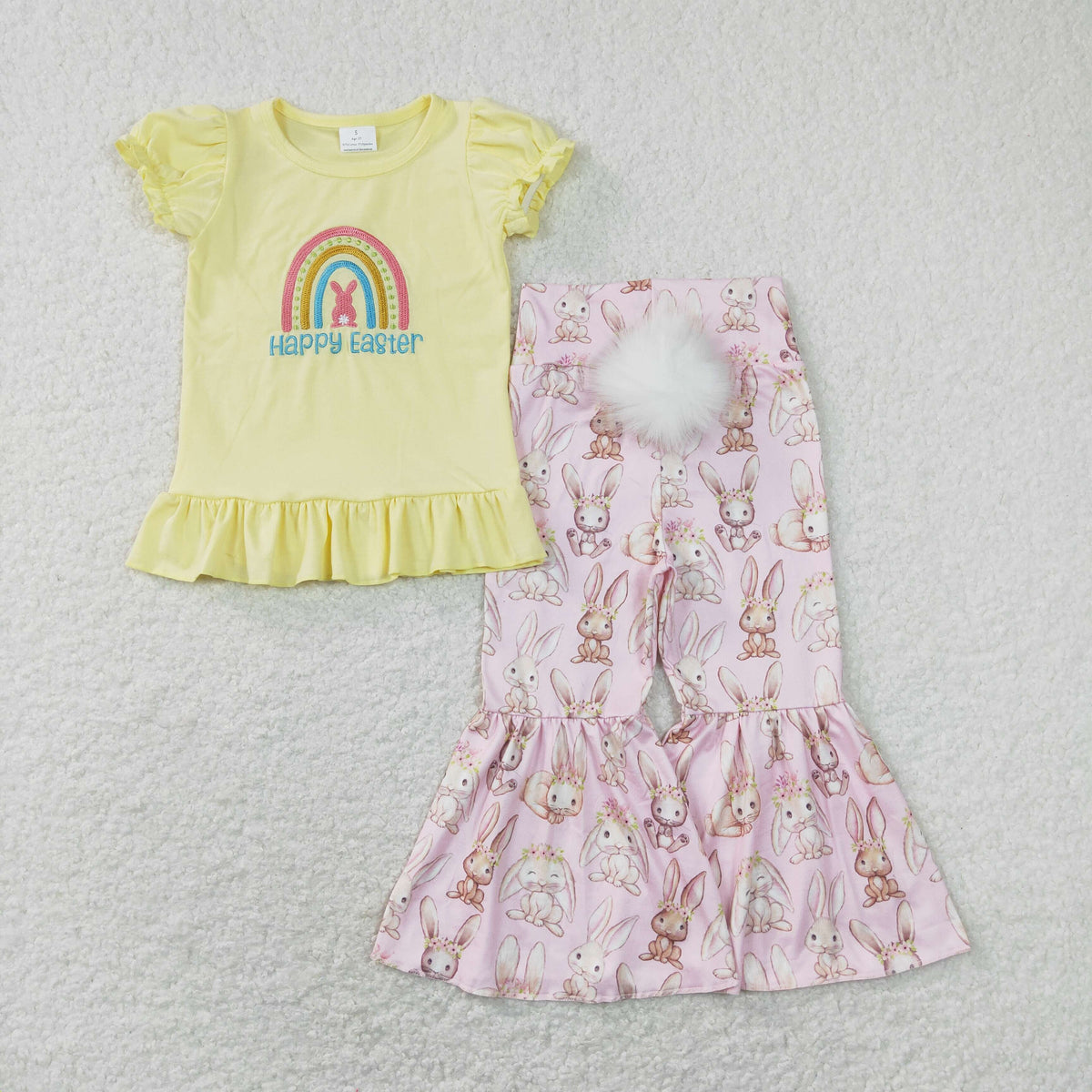 Sibling Baby Kids Embroidery Rabbits Eggs Jesus Top Pants Easter Clothes Set