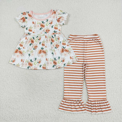Sibling Baby Girls Bows Flowers Tunic Leggings Pant Ruffle Sleeves Clothes Sets