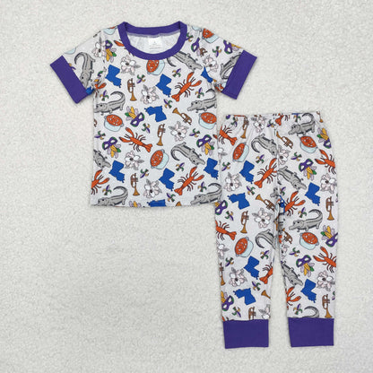 Sibling Baby Boys Girls Short Sleeve Mardigras Top Pants Pajamas Sets