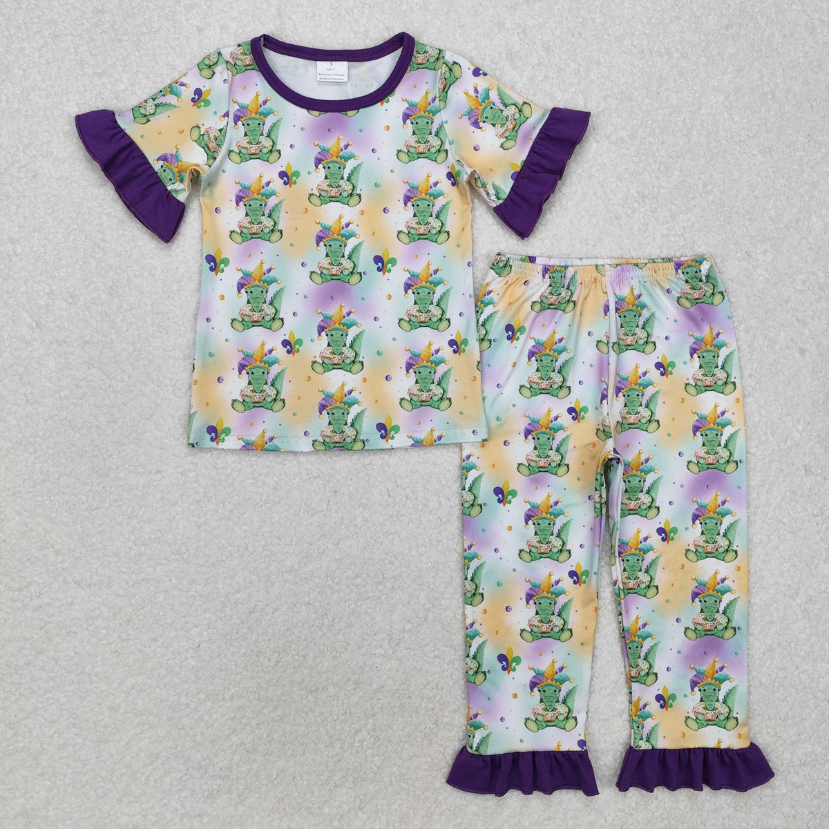 Sibling Baby Boys Girls Short Sleeve Mardigras Top Pants Pajamas Sets