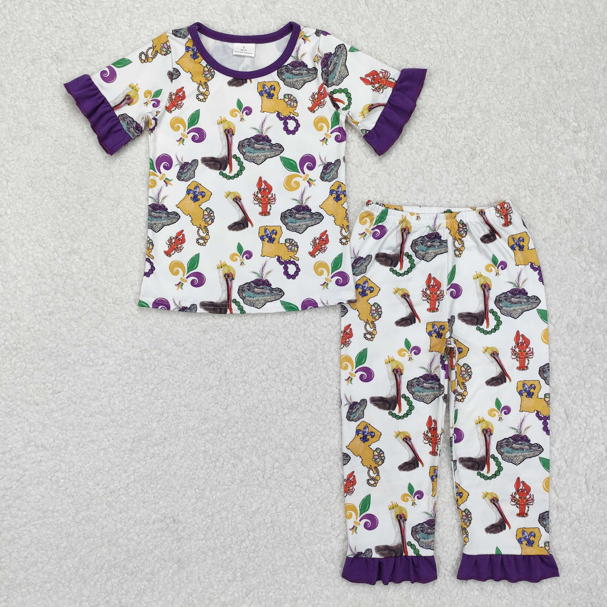 Sibling Baby Boys Girls Short Sleeve Mardigras Top Pants Pajamas Sets