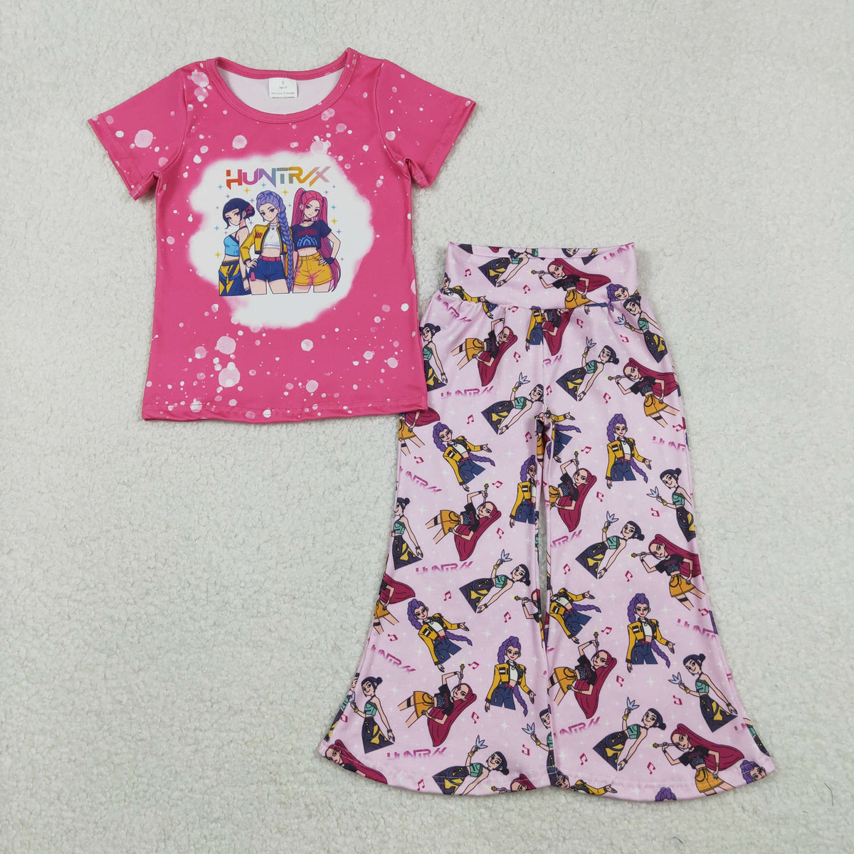 GSPO2122 Baby Girls Pink Demon Hunter Top Flare Pants Clothes Sets