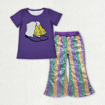 Sibling Baby Girls Mardigras Top Sequin Stripe Flare Pants Clothes Sets