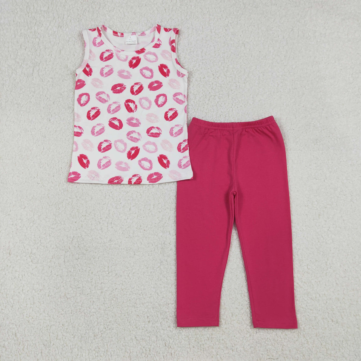 GSPO2191 Baby Girls Pink Mouths Sleeveless Vest Top Leggings Valentines Clothes Set